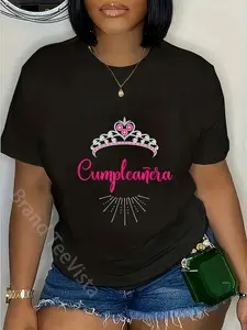 100% Cotton Cumpleanera Birthday Girl Tiara Spanish T-Shirt