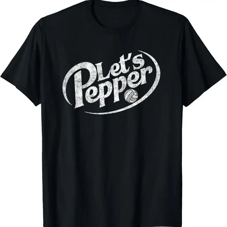 Unisex 100% Cotton Fit Printed Volleyball Let's Pepper Practice Distressed Print Round Neck Short Sleeve Top, Men's Graphic Tee, Unisex Wear