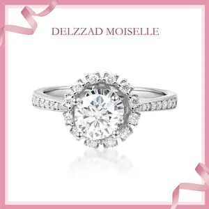 Delzzad S925 1ct Round Synthetic Moissanite High Setting Ring Daily Costume Jewelry Accessories Perfect Birthday Wedding Engagement Anniversary Gifts for Women