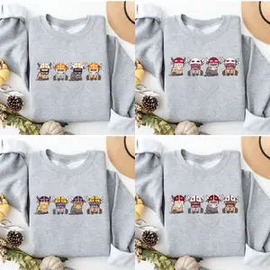 Custom College Football Highland Cow Soft Sweatshirt - Unisex Classic Casual Off-Sport Grey Cotton Shirt with Team Customization Available Men Women