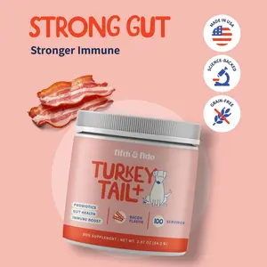 Fifth & Fido Turkey Tail+ - Dog Food Topper with Probiotics for Lipomas, Immune Support & Gut Health - 100 Servings - Bacon Flavor - Natural Allergy Relief - Supplements