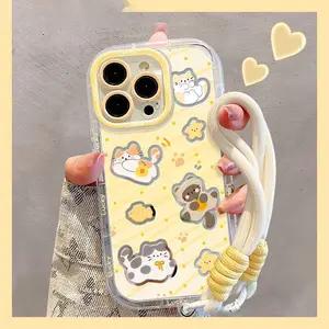 Cartoon Star Cat Apple 16 Phone Case iPhone 15 Pro Max Full Coverage 14 Mirror Puff 13 with Lanyard 12