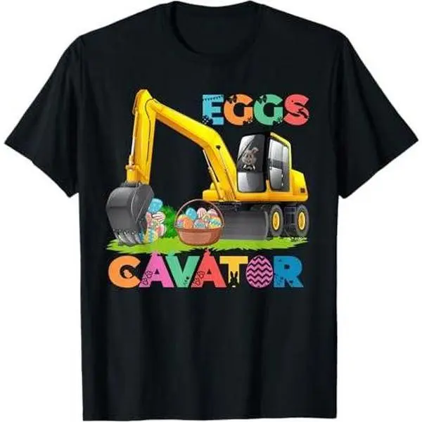 EggsCavator Happy Easter Funny Excavator Hunting Egg Kids T-Shirt