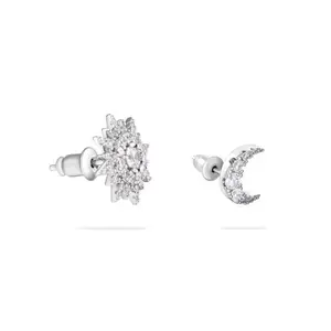UURiel Sun-Moon Shaped Zircon Ear Studs, Fashionable Unisex Couple Artificial Gemstone Jewelry, Ideal Black Friday Gift