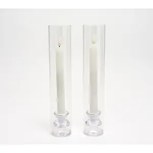 Lightscapes S/2 Elegant Glass Taper Holders w/ Taper Candles