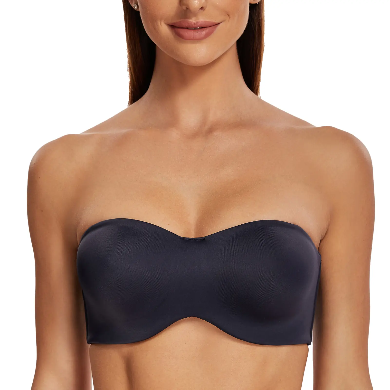 MELENECA Women's Unlined Seamless Strapless Minimizer Bra, Underwire Compression Bandeau with Non-Slip Grip for Large Busts, Convertible, Minimalist