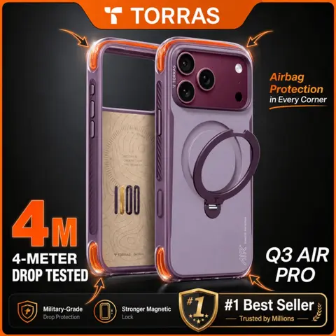 TORRAS iPhone Protective Case with 360° OStand - 13ft Dual-Airbag Shockproof Magnetic Cover for iPhone 18/17/16/15 Pro Max, 18N MagSafe Hold, Microfiber Lining, Anti-Slip Burgundy Red