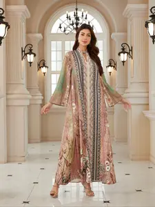 Women's Ramadan New Fabric Design Embroidered Dress Kaftan Robe Evening Gown Abaya Full Beaded Long Sleeve Loose Fit All Seasons Muslim Women Gowns Boho Caftan