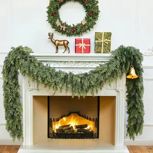 6 FT 2 Pcs Artificial Cedar Garlands, Real Touch Winter Cedar Garland, Green Artificial Greenery Pine Garland for Table, Mantle, Wall, Indoor, Outdoor Christmas Decorations (2, 6 FT)