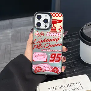 1 Lightning McQueen Smartphone phone case, fashionable and creative trendy iPhone phone case Cover, gradient color silver phone case Protector, suitable for iPhone 17 Pro Max, compatible with iPhone 7-17 series/Pro/Pro Max/Plus/Air/E/Mini/X/XS/XR