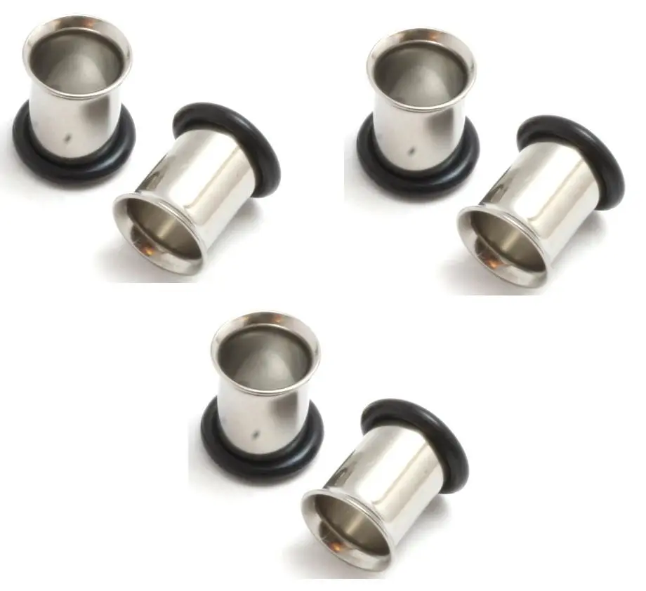 3 PAIRS Single Flare Steel ear stretching Tunnels Gauges Plugs Choose 00g 7/16 1