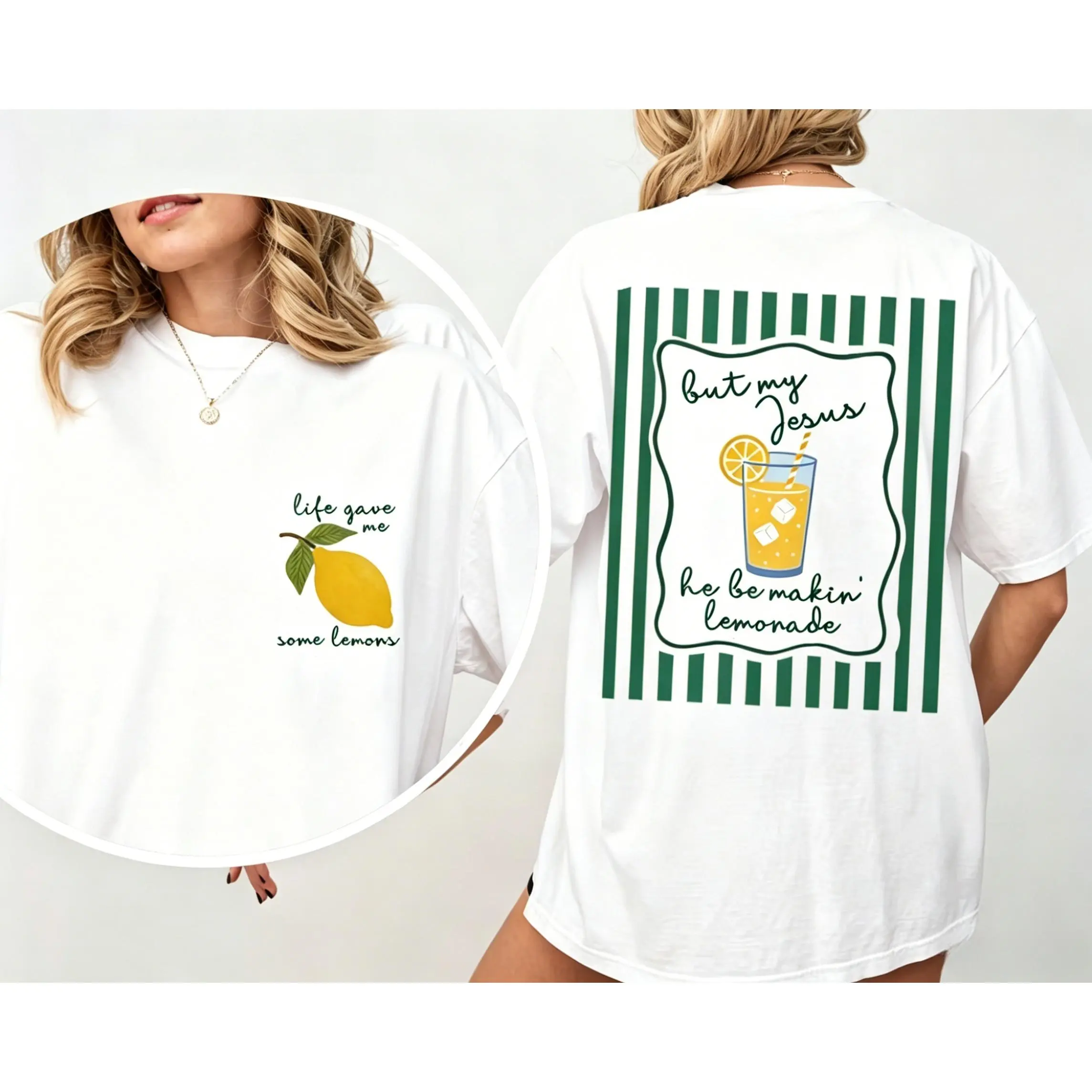 Women's Casual Short-Sleeve Christian T-Shirt - "But My Jesus He Be Makin Lemonade" Life Gave Me Lemons Faith Top, Christian Apparel, Shortsleeve, Tshirt