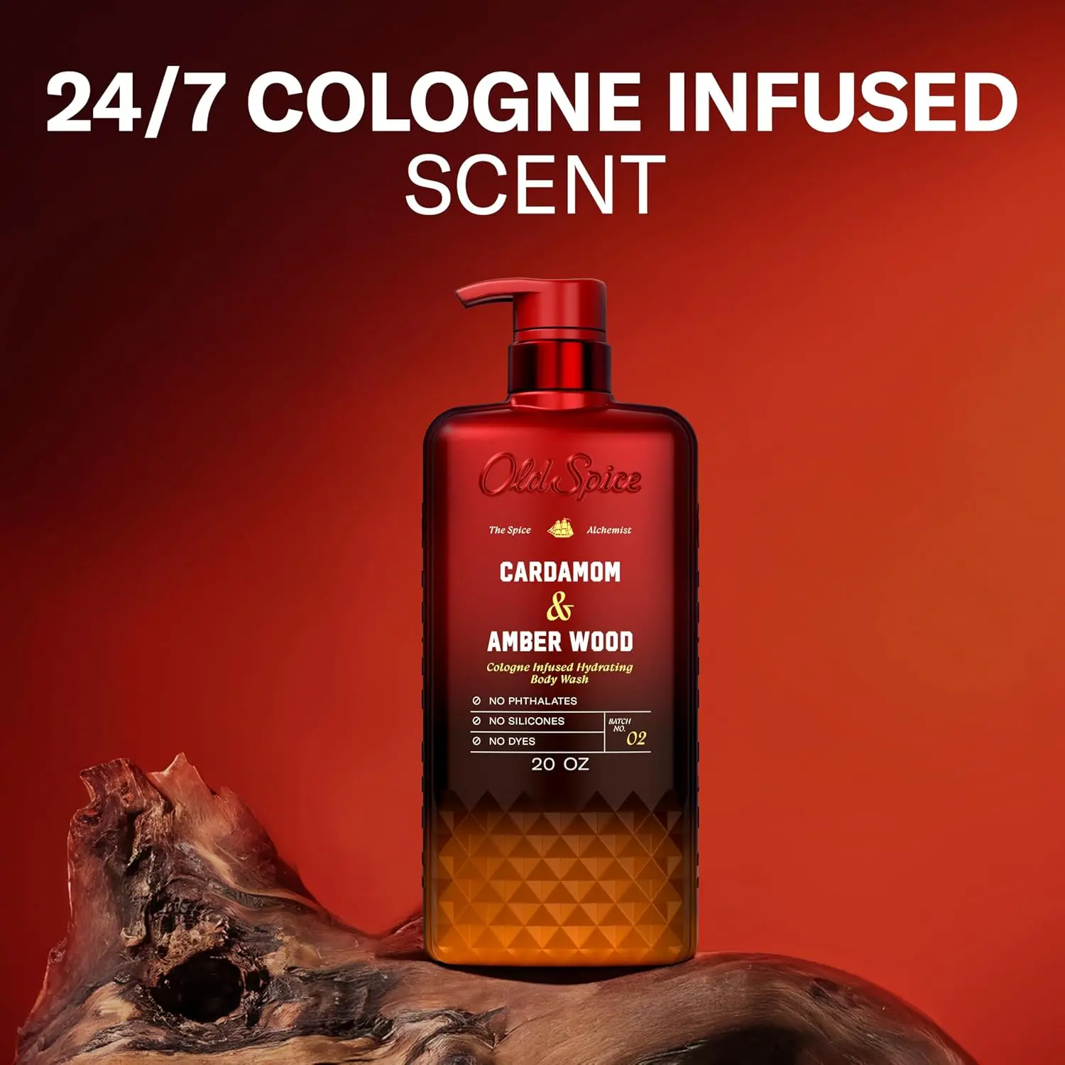 Old Spice Men's The Spice Alchemist Collection Body Wash - 24/7 Cologne-Infused Hydration, No Trade-Off Formula, Phthalate-, Silicone- & Dye-Free, Cardamom + Amber Wood Scent, 20 oz