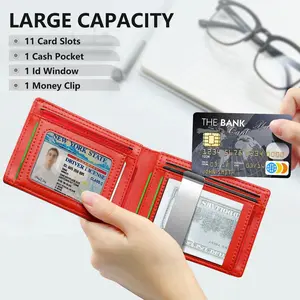 Men's Ultra-Thin RFID Blocking Leather Wallet - 12 Card Slots with ID Window, Slim Bifold Front Pocket Design, Premium Gift Box - Ideal for Father's Day, Daily Use & Back to School Essentials