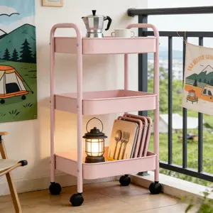 3 Tier Rolling Utility Cart with Drawer – Metal Storage Organizer with Lockable Wheels, Large Capacity Rolling Cart for Kitchen, Bathroom, Office & Dorm, Multi-Purpose Storage Trolley for Makeup, Snacks, Baby Essentials & Craft Supplies, Space Saving