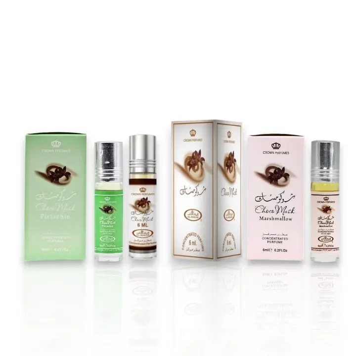 Al Rehab Hamil Al Musk Concentrated Perfume Oils Bundle Set, 3-Piece Edible Scent Fragrance Pack - Choco Musk, Marshmallow, Pistachio Roll Oils, 10 ml Per Roll, Sweet Chocolate & Nutty Notes
