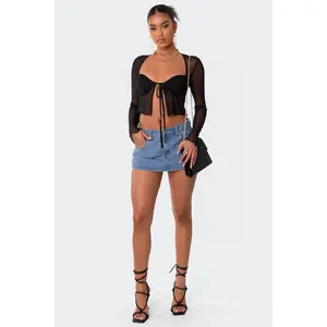 Tie Front Cupped Mesh Top