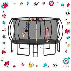 SKYBOUND 12/14/16FT BLACK PLAYGROUND REGULAR TRAMPOLINE WITH LADDER&BASKETBALL HOOP, Heavy Duty Trampoline, Outdoor Trampoline, Reinforced Thickened Trampoline ASTM APPROVAL