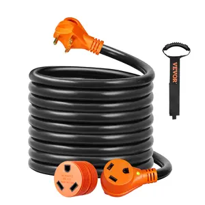 VEVOR 25 ft RV Extension Cord, TikTokShopBlackFriday, 30 Amp, Heavy Duty STW RV Power Cord, NEMA TT-30R Female NEMA TT-30P Male Plug, with LED Indicator Handle 15A Adapter, for RVs, trams, generators, campers, ETL Listed