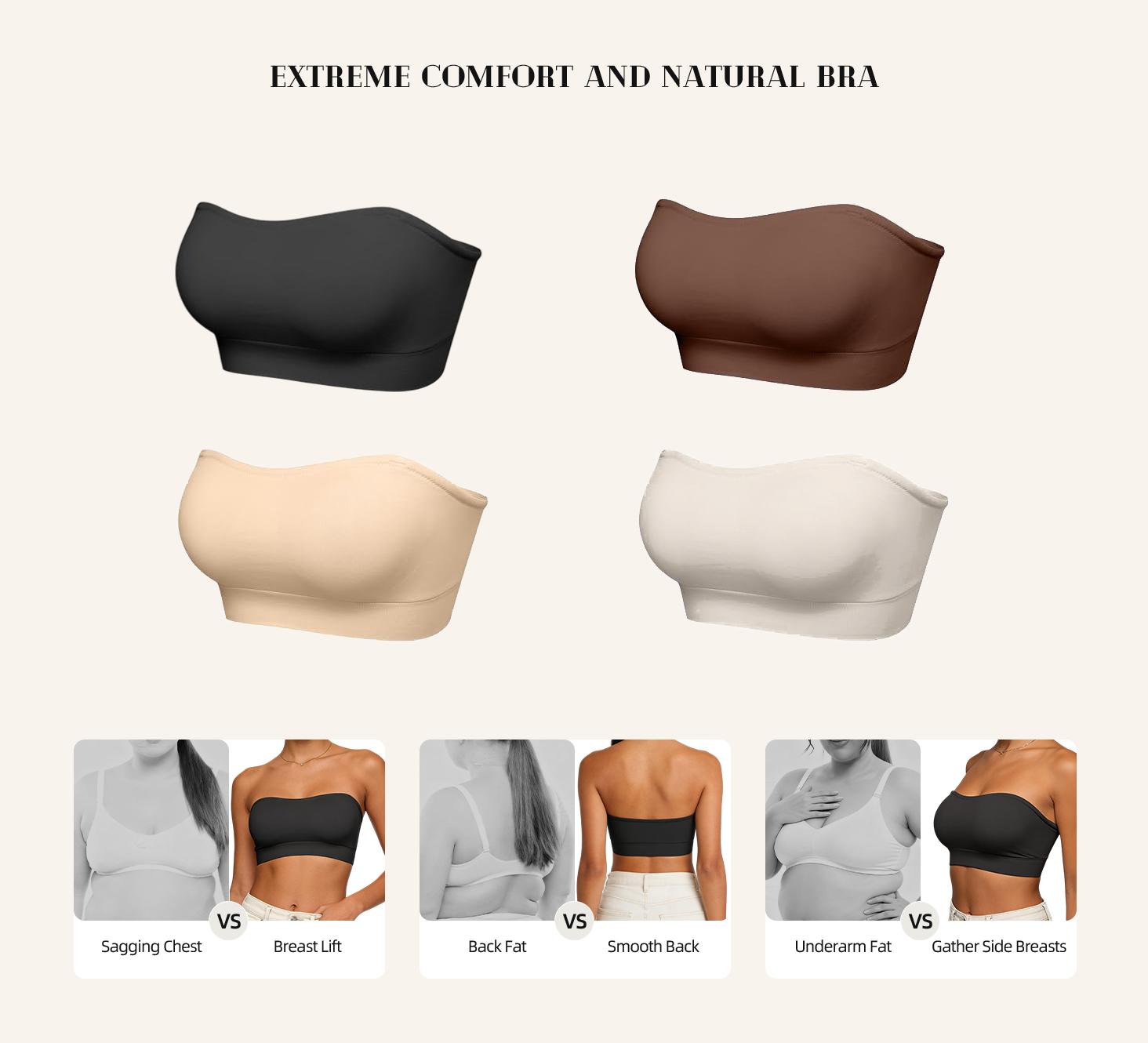 Strapless Bras for Women Wireless Push Up Non-Slip Bandeau Bra Seamless Clear Straps TubeTop Padded Bralette with Silicone Grip and High Elasticity Fabric