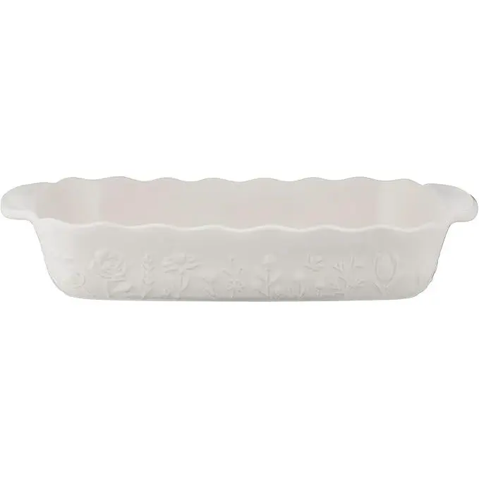 Rectangular Stoneware Casserole Dish - Large Oven-Safe Bakeware with Floral Embossments, Versatile Kitchenware for Family Everyday Baking, Rectangular Casserole Dish, Everyday Use