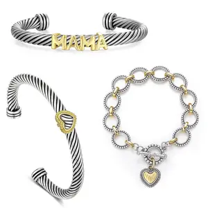 Mytys 【Love Series】Heart Design Bracelet for Women Twisted Cuff Minimalist Stackable rendy Jewellery Accessories