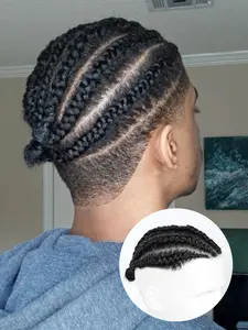Replacement Hair System Cornrows Braids Toupee for Men Biological Scalp Hairpiece Hair Weave Extensions Real Human Hair Breathable PU Material Base Hair System(5*7/6*8/8*10 inch Black)