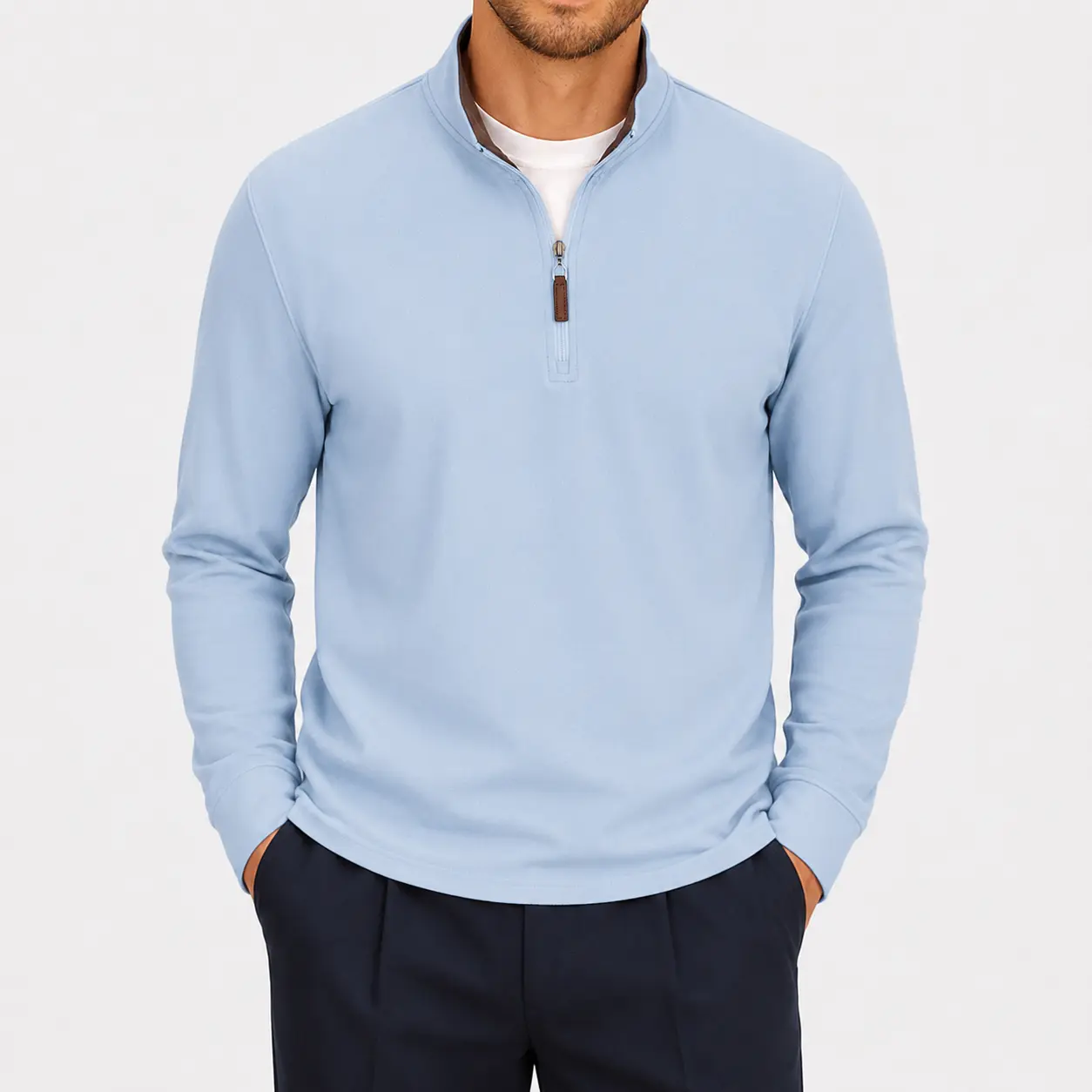 Men's Soft Quarter-Zip Mock Neck Fleece Pullover Sweatshirt - Runs Large, Old Money Style Long-Sleeve Layer-Friendly Top with Ribbed Hem for Golf, Everyday Wear, Fall Winter, Gifts for Him, Lightweight,sohochic