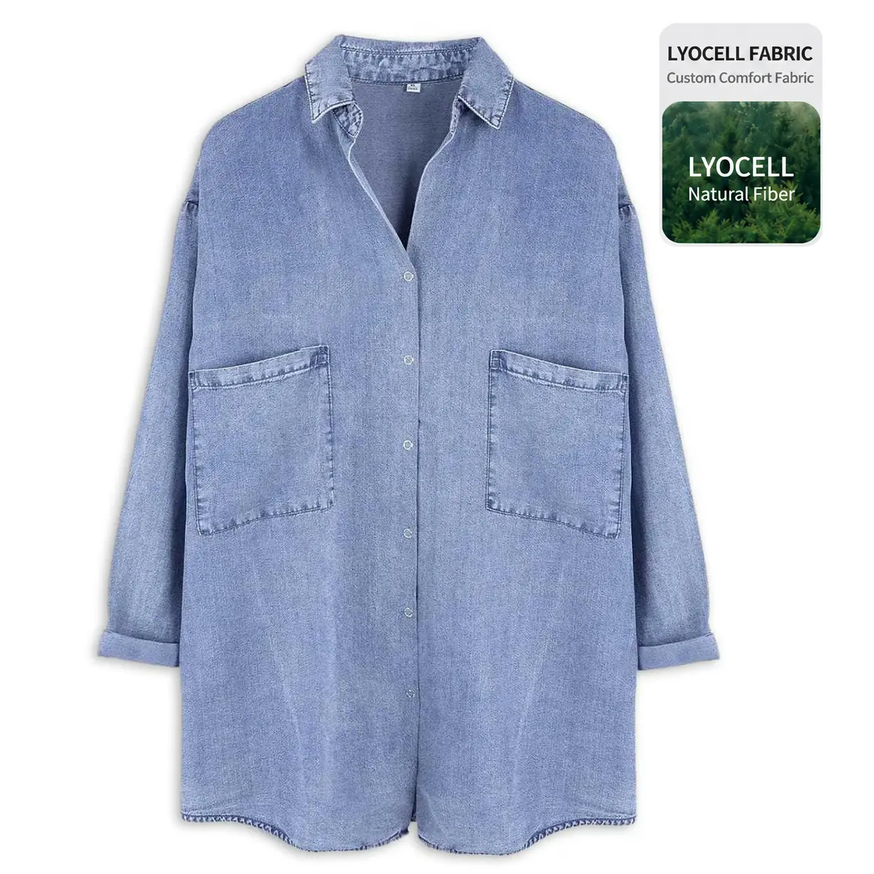 Yimoon Womens Denim Shirt 100%LYOCELL Blue Button Down Jean Shirts Denim Tencel 3/4 Sleeve Tops