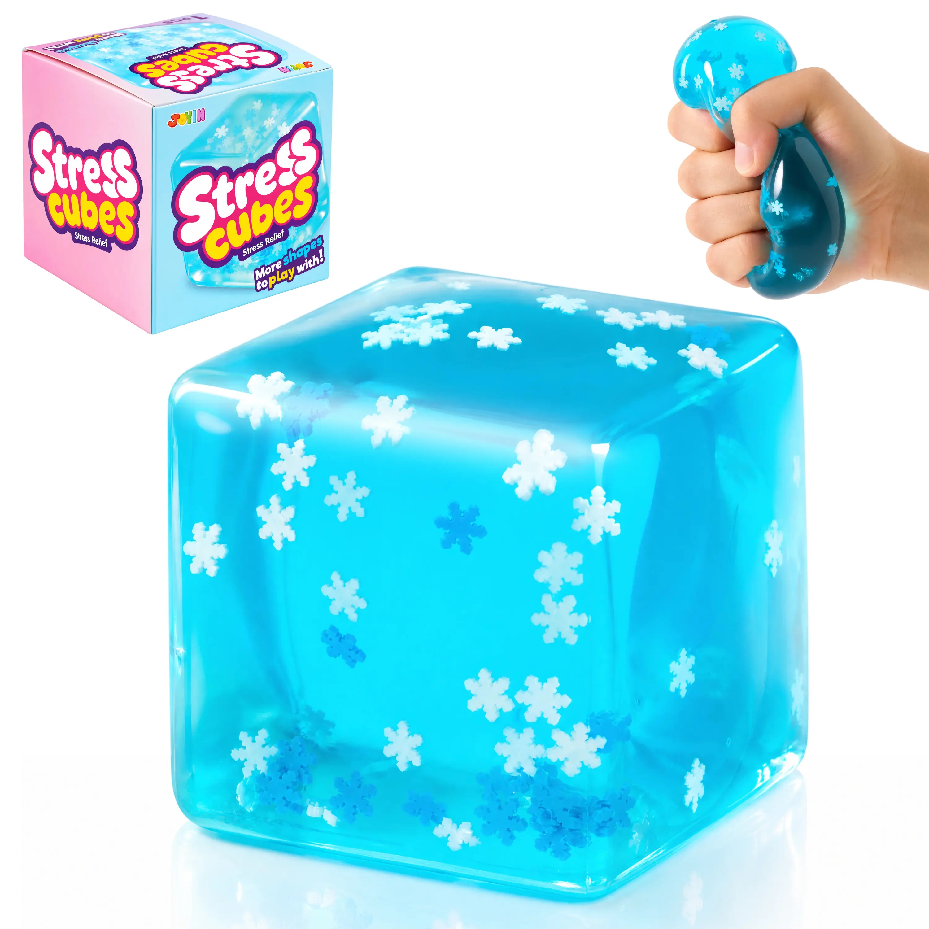 JOYIN Blue/Pink/Purple Snowflake Cube Stress Relief Toy, 2.2 Inch Colorful Snowflake Cube Squishy Toys, Slow Rising Squishy Fidget Sensory Toys, Soft Squeeze Decompression Dough Gift for Adults and Girls Boys, Birthday Gifts,