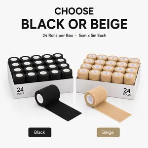 24 Rolls Self Adhesive Bandage & Bandage Wrap Elastic Support for Athletes, Sports & Pets – Great for Wrist, Ankle, Finger, Exercise yard black athletic tape cohesive