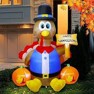Thanksgiving Day Inflatable Turkey (Turkey with Happy Thanksgiving Day),6 FT Lighted Blow Up Turkey with Pilgrim Hat,Indoor and Outdoor Thanksgivings Inflatables Decor Decoration