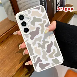 Magnetic Phone case compatible with Samsung Galaxy S26 S23 Ultra S24 Plus FE S25 S22+ Soft Camouflage Pattern Non-Yellowing Shockproof Soft Silicone Transparent Acrylic Cover Supports Wireless Charging