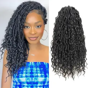 Goddess Locs Crochet Hair 14 Inch 8 Packs Faux Locs Crochet Hair For Black Women Crochet Hair Pre-Looped Boho Locs Crochet Hair Crochet Faux Locs With Curly Ends River Locs Crochet Hair (14 Inch, 1B)