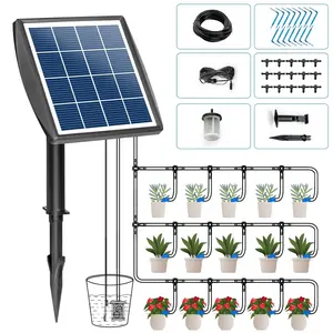 Solar Drip Irrigation Kit for Potted Plants Support 15Pots, 6Timing Modes Plant Watering Automatic  Devices Easy DIY Vacation Automatic Plant Waterer Indoor Balcony, Garden,Garden accessories