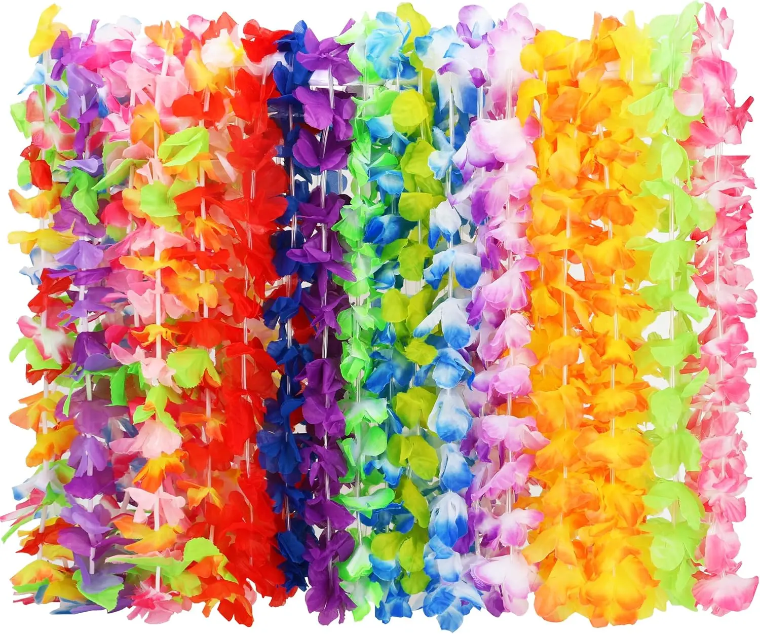 24pcs Hawaiian Leis Bulk Luau Party Silk Flower Necklace Colorful Tropical Hawaiian Bulk Hula Dance Party Decor Flower Leis Summer Beach Pool Party Decorations Favors Supplies