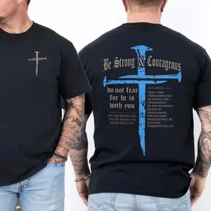 Christian Shirt for Men, Bible Verse T Shirt, Faith Gift for Dad Husband, Joshua 1:9 Cross Tee