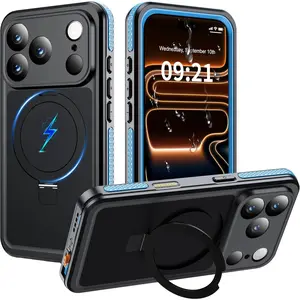 Magnetic for iPhone 17 Pro Case Waterproof, Built in Screen Protector [Compatible with MagSafe] [Invisible Stand] [IP68 Underwater], Full Body Protection Phone Case 6.3'', Black