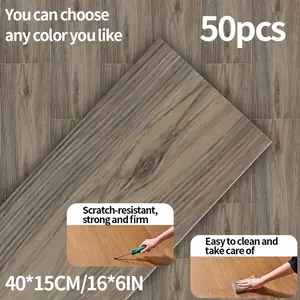 50-Piece Self-Adhesive Vinyl Flooring Tiles, Waterproof Realistic Wood Grain, Durable Scratch Resistant Surface Heavy Duty PVC Floor Mats for Kitchen Bathroom Living Room
