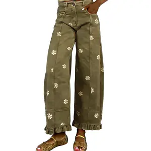 utcoco Barrel Jeans Women 2026 Floral Print Wide Leg Jeans Y2k Patchwork Baggy Boyfriend Denim Pants