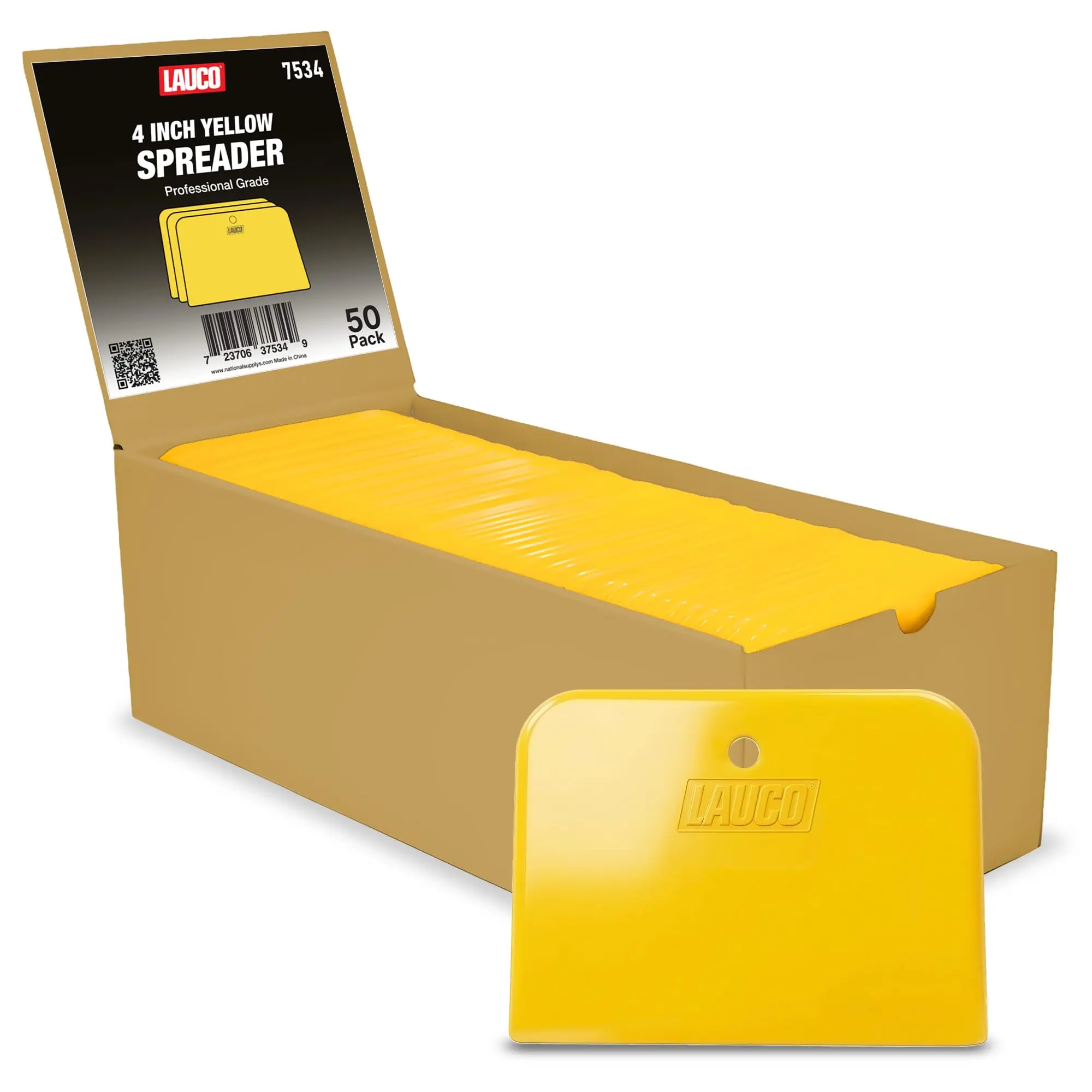 Lauco 4" Yellow Reusable Plastic Auto Body Filler Spreaders (50-Pack) - Car Repair Tools for Automotive Fillers, Putties, Glazes with Easy Application
