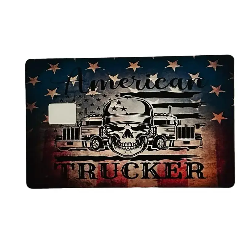 American Trucker Themed Vinyl Credit Card Skin - Protective Wallet Sleeve for Chip Cards