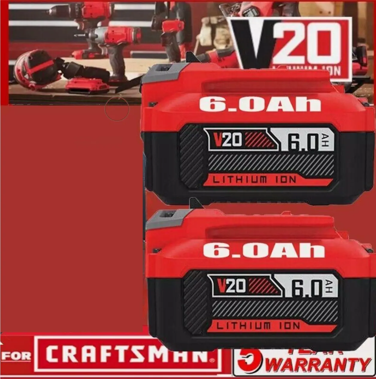 2025new 20 Volt For Craftsman V20 6.0Ah Li-ion Battery / Charger CMCB205 CMCB204 CMCB202 Portable Electrical