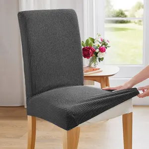 Solid Color Jacquard Chair Slipcovers - Modern Stretch Dining Chair Covers, Dust-Proof Fit for Kitchen & Dining Room