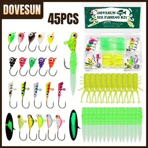 45-Piece Ice Fishing Lure Set, Including Luminous Jig Head Hooks and Soft Baits, Suitable for Bass, White Spot Fish, Trout, Winter Ice Fishing Gear Accessories, Angler's Christmas Gift