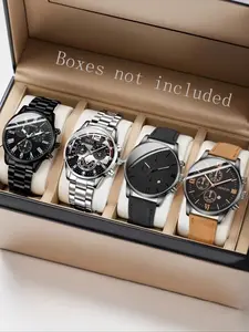 Men's Watch Set, Casual Business PU Strap, Silver Color Round Case, Roman Numeral Calendar Quartz, Perfect Gift for Daily Wear, Analog Quartz Watch