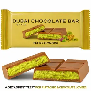 Dubai Chocolate Bar Pistachio 3.17 oz 90gr Viral Knafeh with Pistachio Cream & Kataifi Ideal Snack Dessert Gift Made with Real Pistachios Premium Milk Chocolate