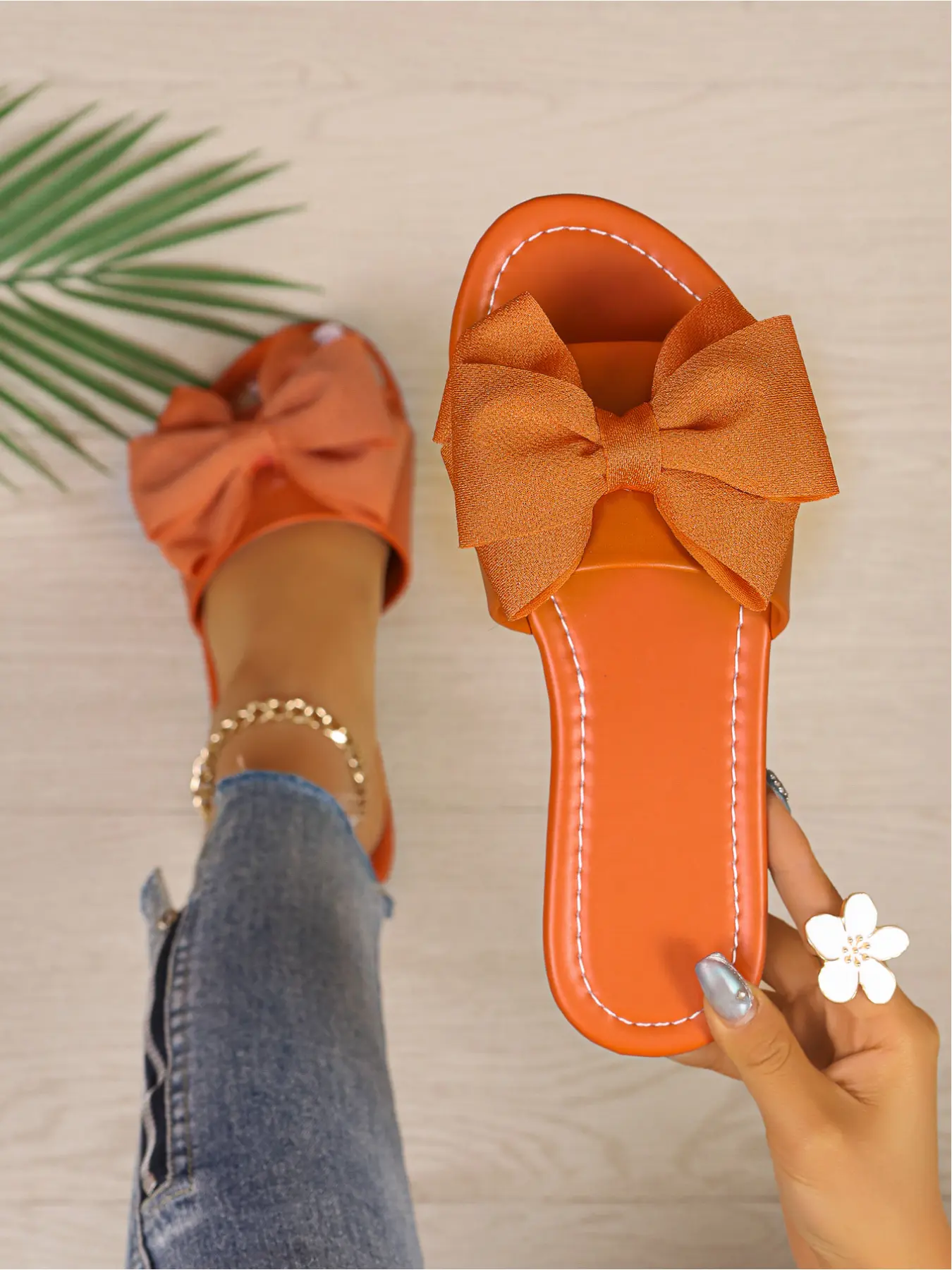 Women's Fashion Slippers Sweet Girl Exclusive Big Bowknot Design Slides Flat Slide Sandals Plus Size Available Footwear