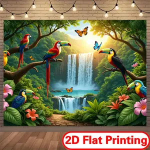 Tropical Colorful Polyester Backdrop Cloth - Soft Material, 2D Flat Printing, Multiple Sizes Optional, for Room Decoration & Photo Booth Props