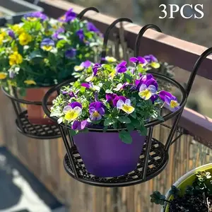 3 Pack Hanging Planters, Heavy Duty Black Metal Flower Pots with Detachable Hooks for Balcony Railing and Fence, Aesthetic Vertical Garden Outdoor Patio Decor, Home Indoor Yard Plant Lover Gift Ideas